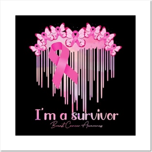 In October We Wear Pink Butterfly Heart Breast Cancer Month Posters and Art